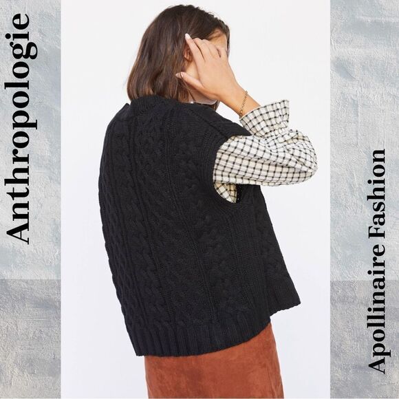 ANTHROPOLOGIE BY LEA & VIOLA CABLE KNIT SWEATER VEST IN BLACK XL NWT - Picture 3 of 7